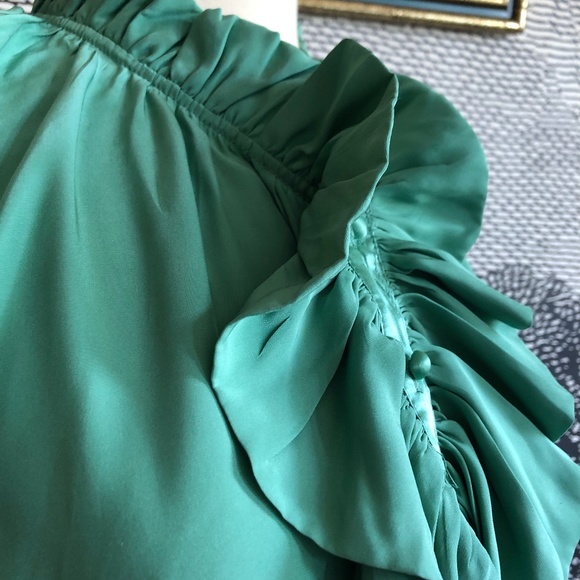 Jonesy blouse emerald silk ruffle blouse Anthropologie XS - Picture 4 of 6